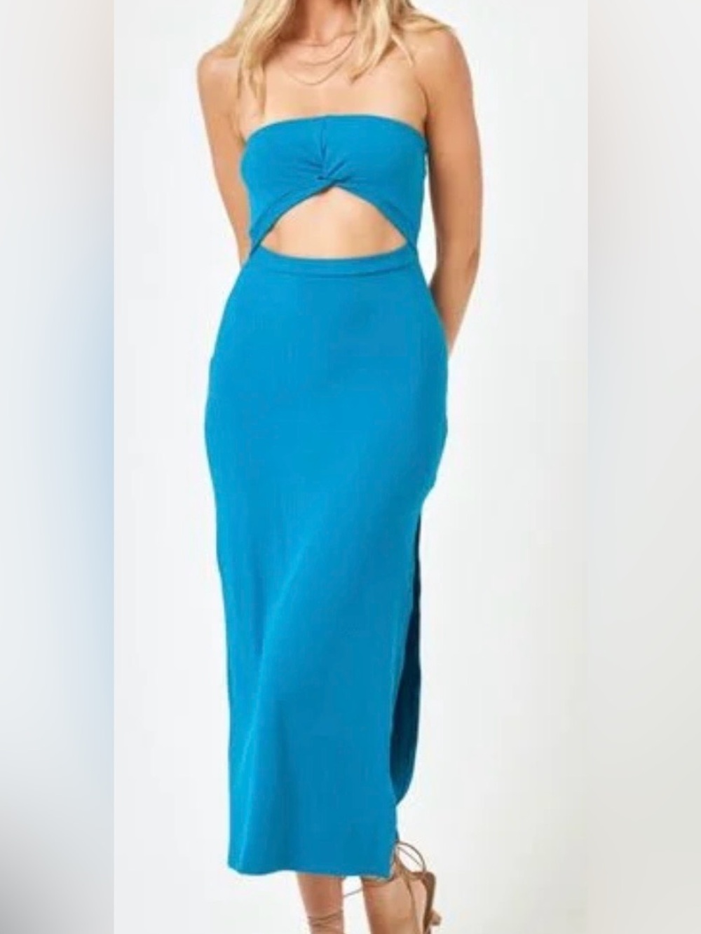 LSPACE KIERRA strapless cutout ribbed midi dress Mediterranean NWT SZ M & L